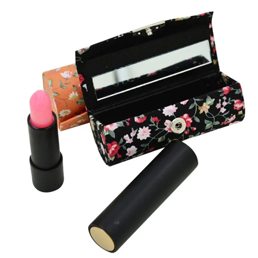 Hot Retro Lipstick Case Embroidered Flower Lip Gloss Box Jewelry Holder With Mirror Packaging Lip Gloss Box Jewelry Storage Case