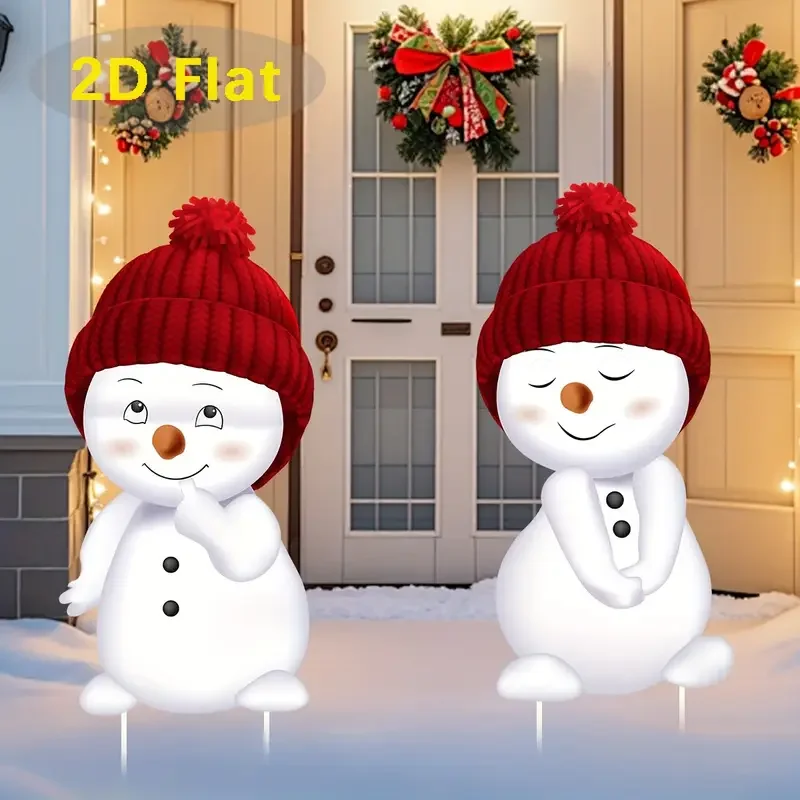 2D plane, 2 snowman lawn decorations with stakes, easy to install on the ground, suitable for Christmas