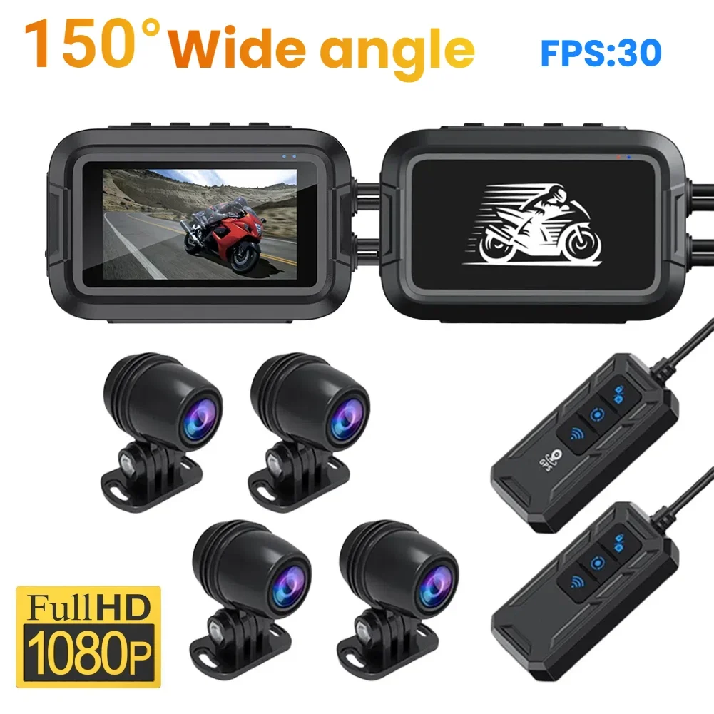 

HD 1080P Riding Recorder Front Rear View Dual Lens Dash Cam Loop Recording Motorcycle Camcorder 150 Degree View Angle IPS Screen