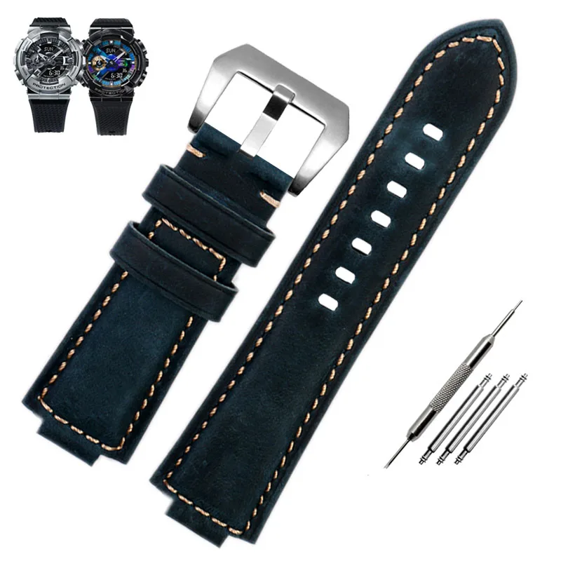 Retrofit Frosted Leather Watch Band Accessories For G-SHOCK Casio small steel gun GM110 GM2100 DW5600 GW-B5600 GW-M5610 Series