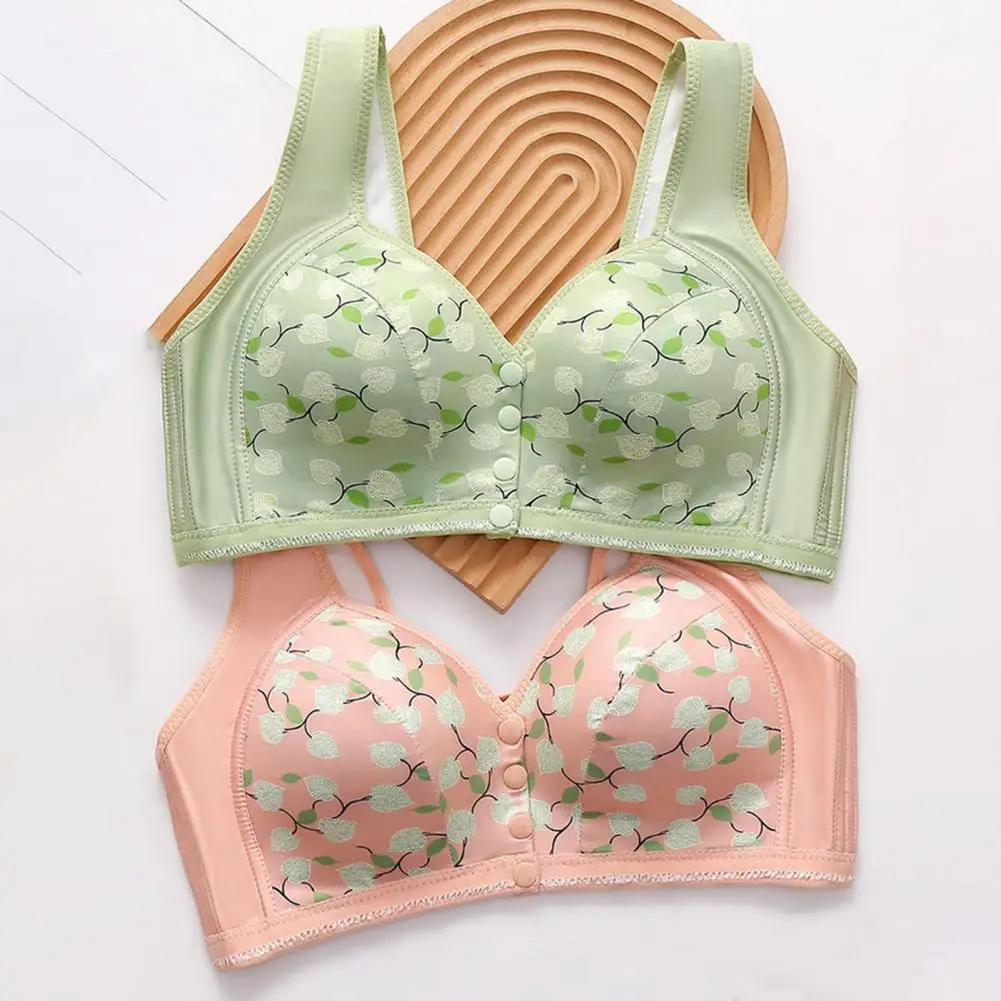 Lightweight Bra Vest-style Bra Floral Print Mid-aged Women's Sports Bra Elastic Shoulder Strap Front Button Closure for Yoga