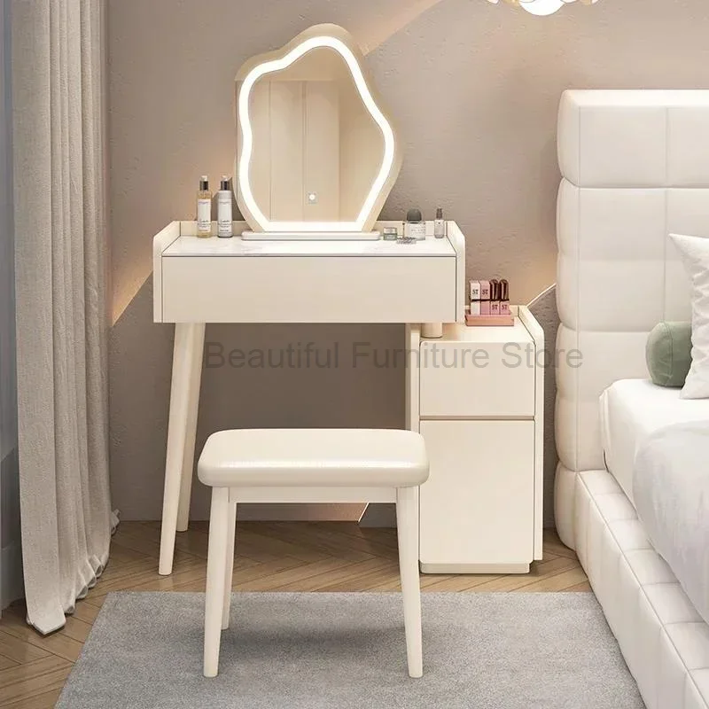 Solid Wood Dressing Table Bucket Cabinet One Small Bedroom Modern Simple Rock Slab 70cm Cream Style Vanity Tables Large Capacity