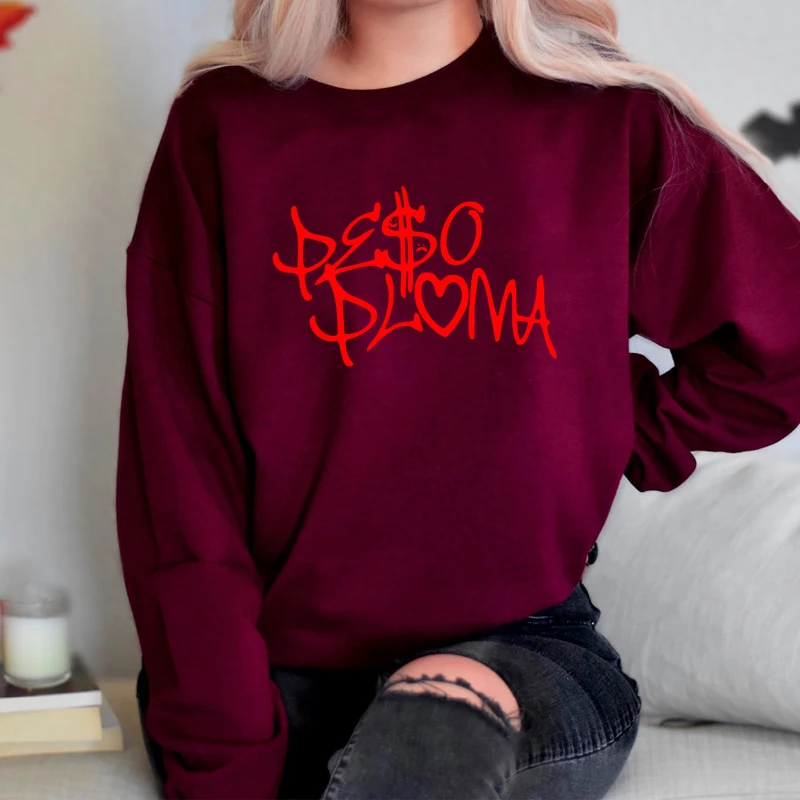 Peso Pluma Letter Women Sweatshirt Long Sleeve Graphic Hoodies Crewneck Jumper Loose Cotton Goth Clothes Unisex Dropshipping