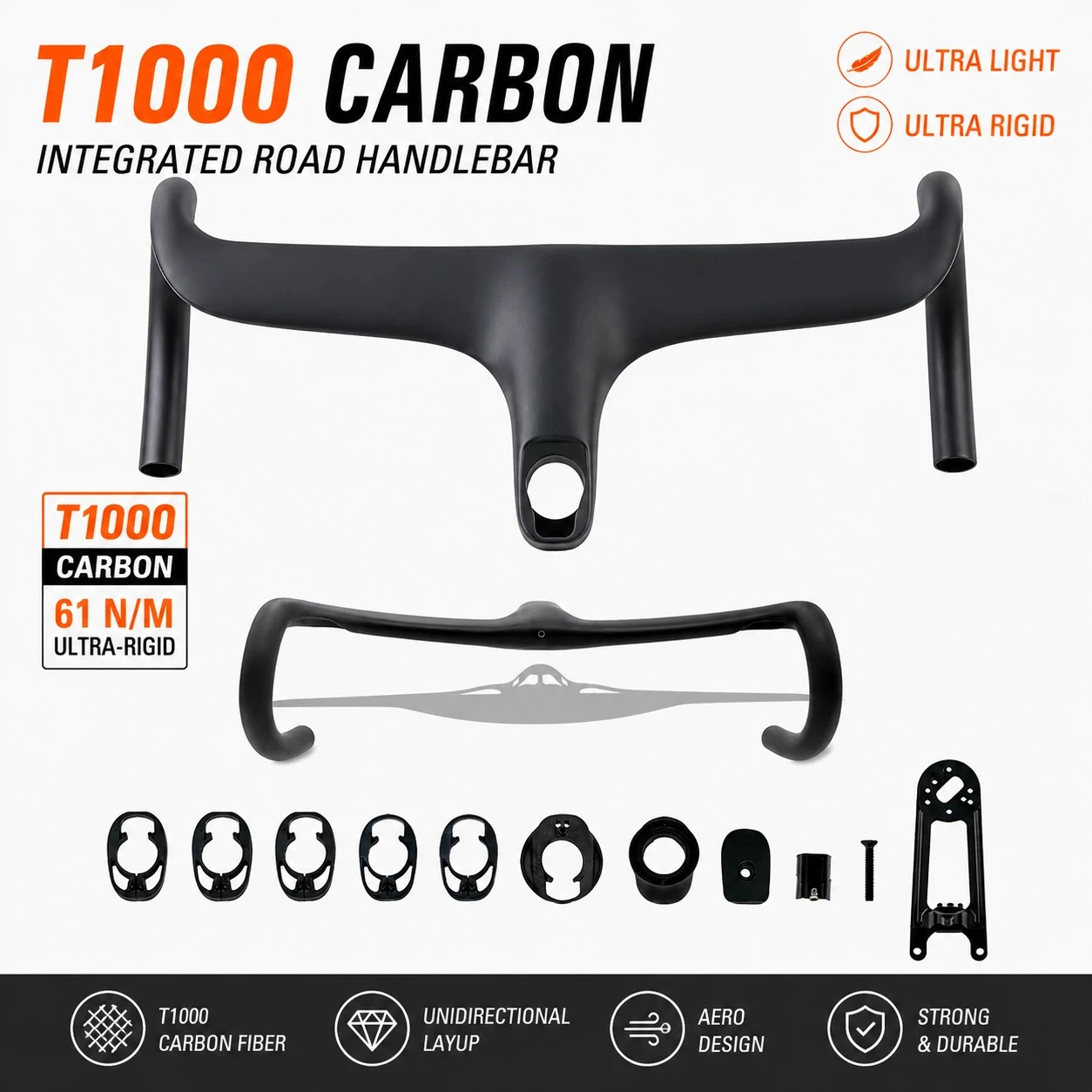 Aero Carbon Rennrad-Lenker, integriert, 340g, vollständige interne Kabelführung, 70mm Reach, 110mm Drop, 360-440mm OD1 IS52 Cockpit