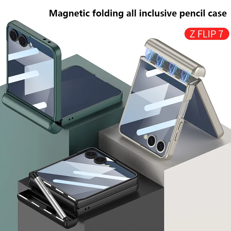 

Магнитный чехол для Samsung Galaxy Z Flip 7 Flip7 ZFlip7, полная защита, шарнир, роскошный чехол, стекло для камеры на Z Flip 7 5G
