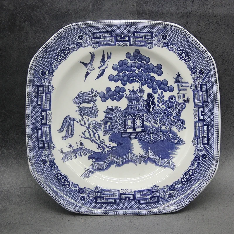 Ceramic Breakfast Plate, Elegant British Style, Blue Willow QueSet Breakfast Plate, Beef Dessert Vegetable Soup Girl