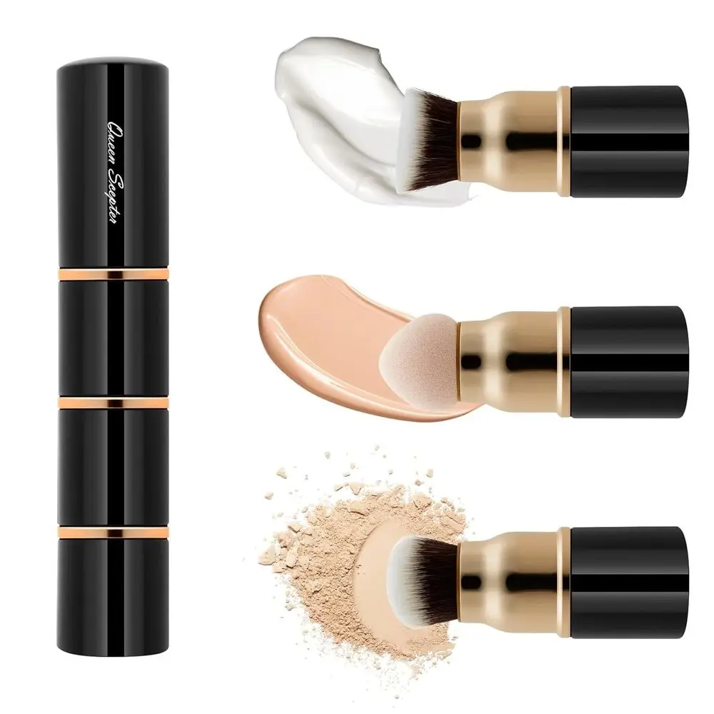 

3-in-1 Professional Liquid Foundation Makeup Brush Set: Kabuki, Face, Blush, Powder Sponge for Powder/Liquid/Cream Travel Cosmet
