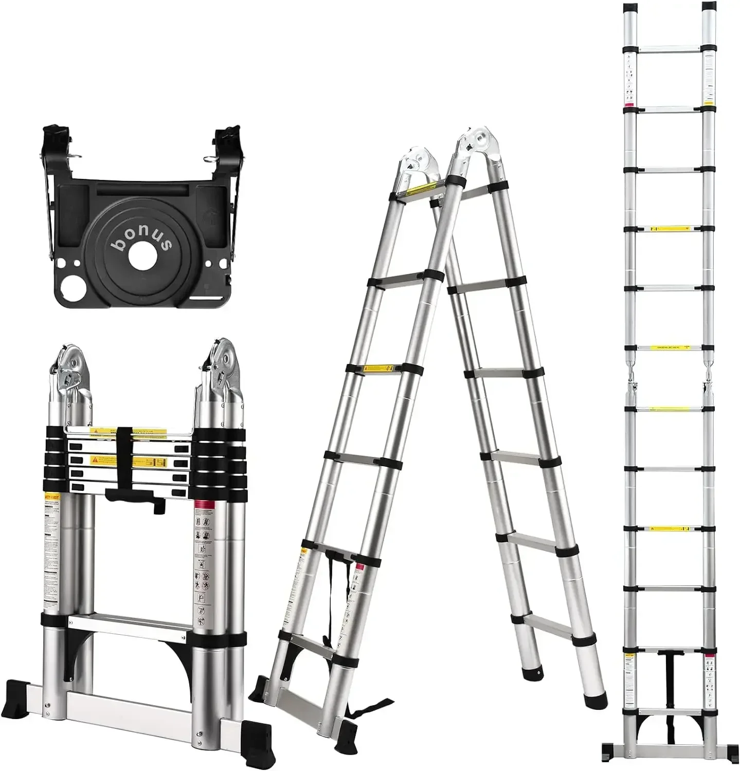 Telescoping Ladder A Frame, 12.5 Ft Compact Aluminum Extension Ladder, Portable Telescopic RV Ladder for Outdoor Camper Trips Mo