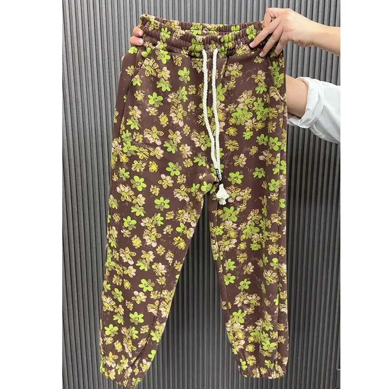 Pantalones deportivos Harun para mujer, Pantalón elástico de cintura alta, estampado, ajustado, informal, holgado, versátil, invierno, 2024