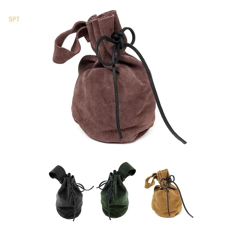 Bolsa cinto camurça medieval vintage bolsa cintura portátil com cordão 714F