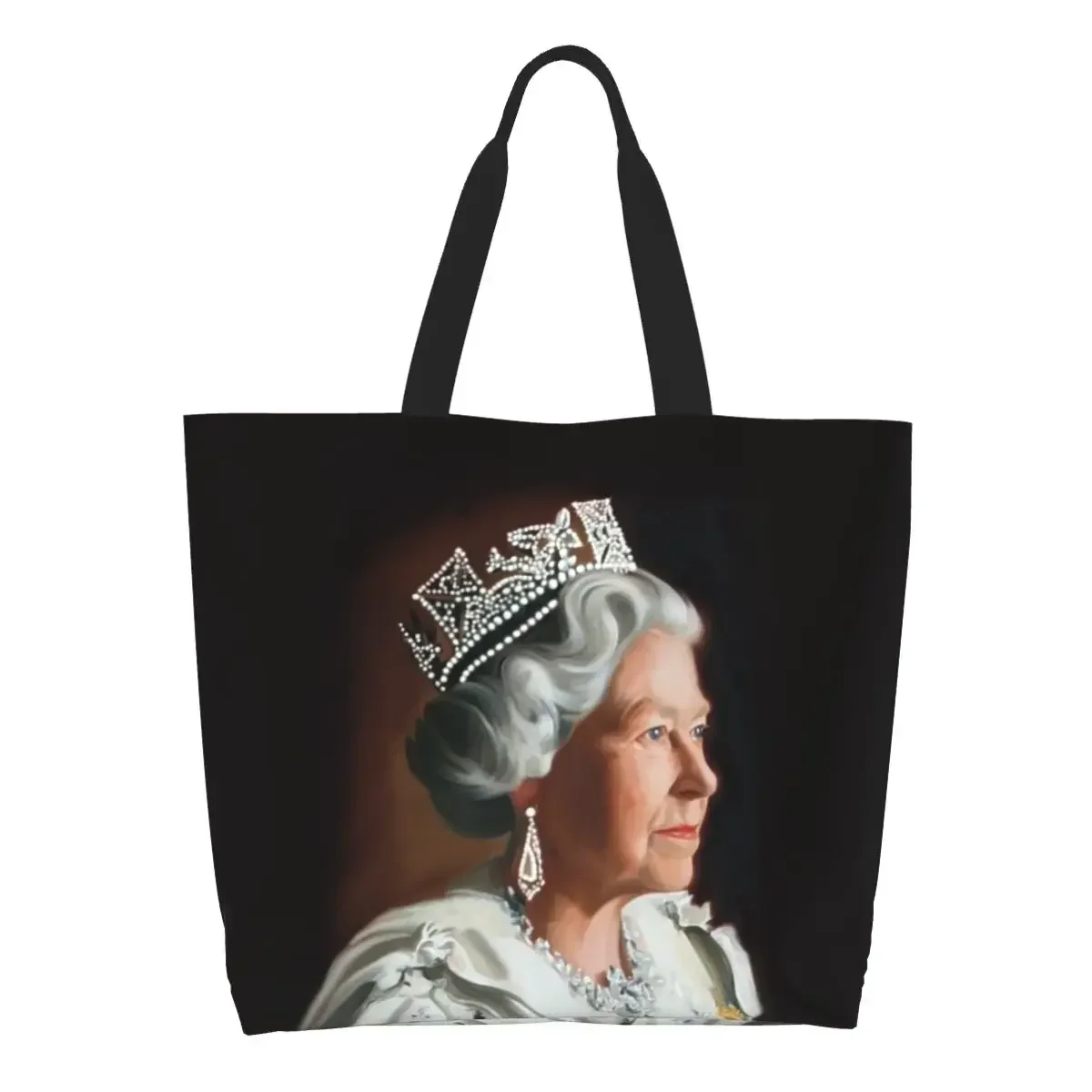 

Fashion United Kingdom Queen Elizabeth II Shopping Tote Bag Recycling England Royal Grocery Canvas Shopper Shoulder Bag