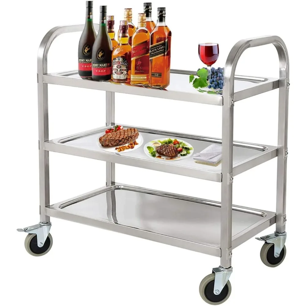 

3-layer stainless steel kitchen handcart, commercial multi-purpose vehicle, restaurant and catering storagecartwithlockingwheels