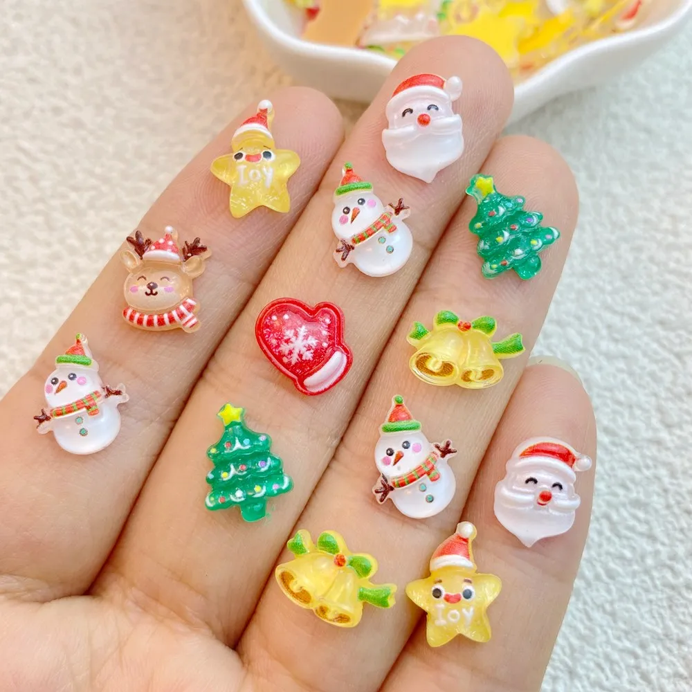 Mini muñeco de nieve de Navidad de resina, árbol, colección de anciano, Parte posterior plana, piezas de manicura, adornos para lazos para el