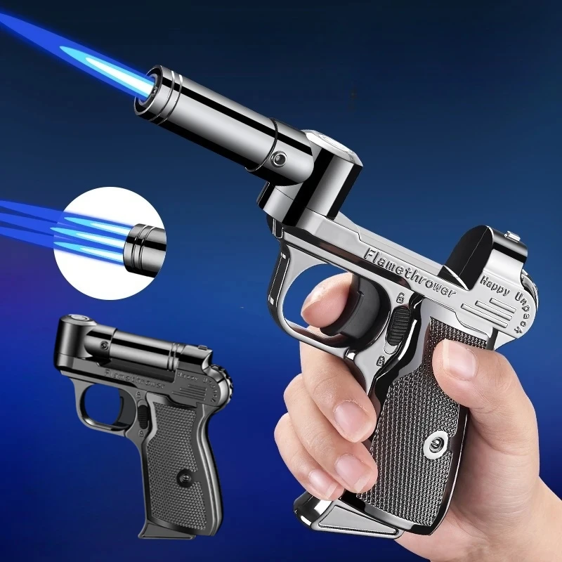 

Outdoor Metal High Firepower Inflatable Lighter Foldable and Rotatable Windproof Jet Flame Butane Inflatable Welding Gun Lighter