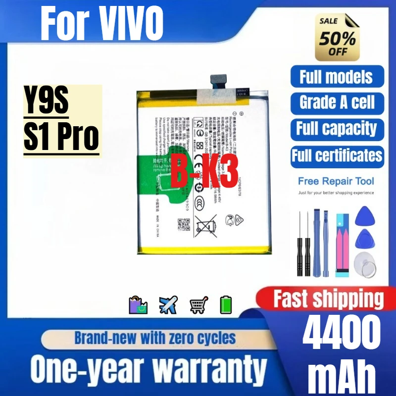 

B-K3 for VIVO Y9S/S1 Pro Phone Battery 0 Cycle High Quality High Capacity Battery Replacement Bateria Grade A Cell with Tools