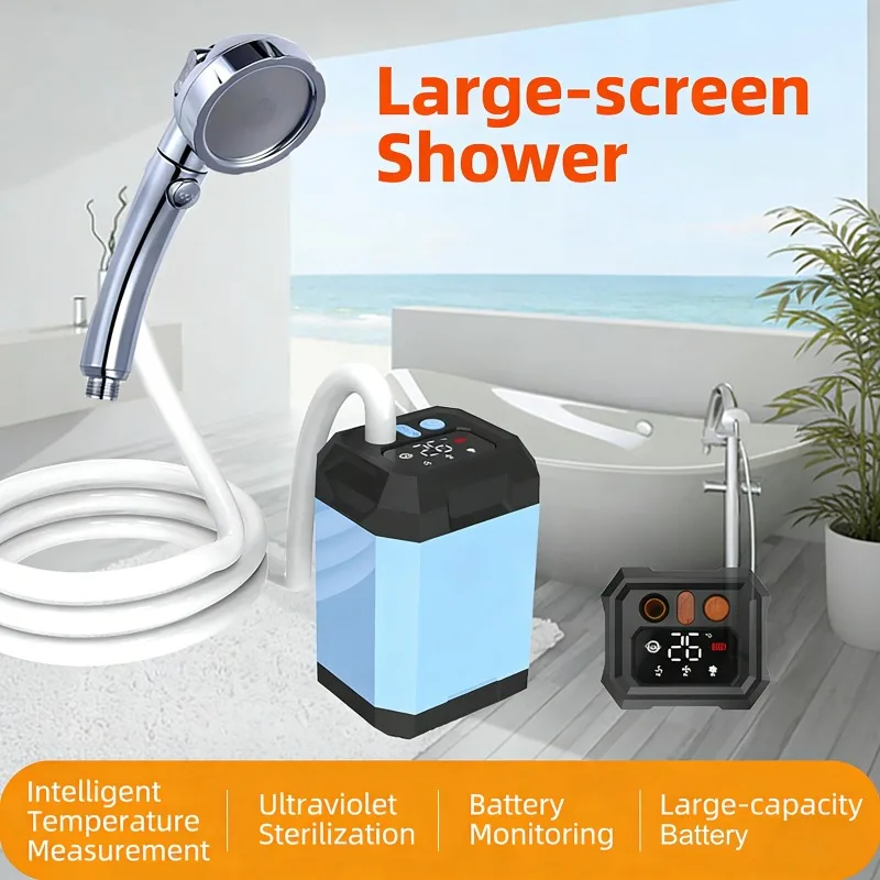 5400mAh/9000mAh Outdoor Portable Camping Shower with Display & U-V Filter Three Adjustable Modes for Camp,Car Washing,Pet