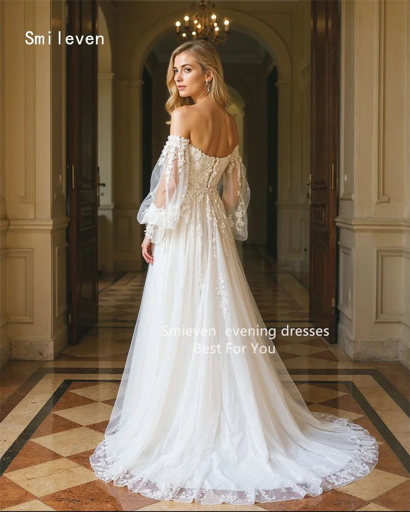 Smileven Lace A-line Stunning Strapless Prom Dresses Transparent Flower Pleats Backless Party Evening Dress Customized 2026