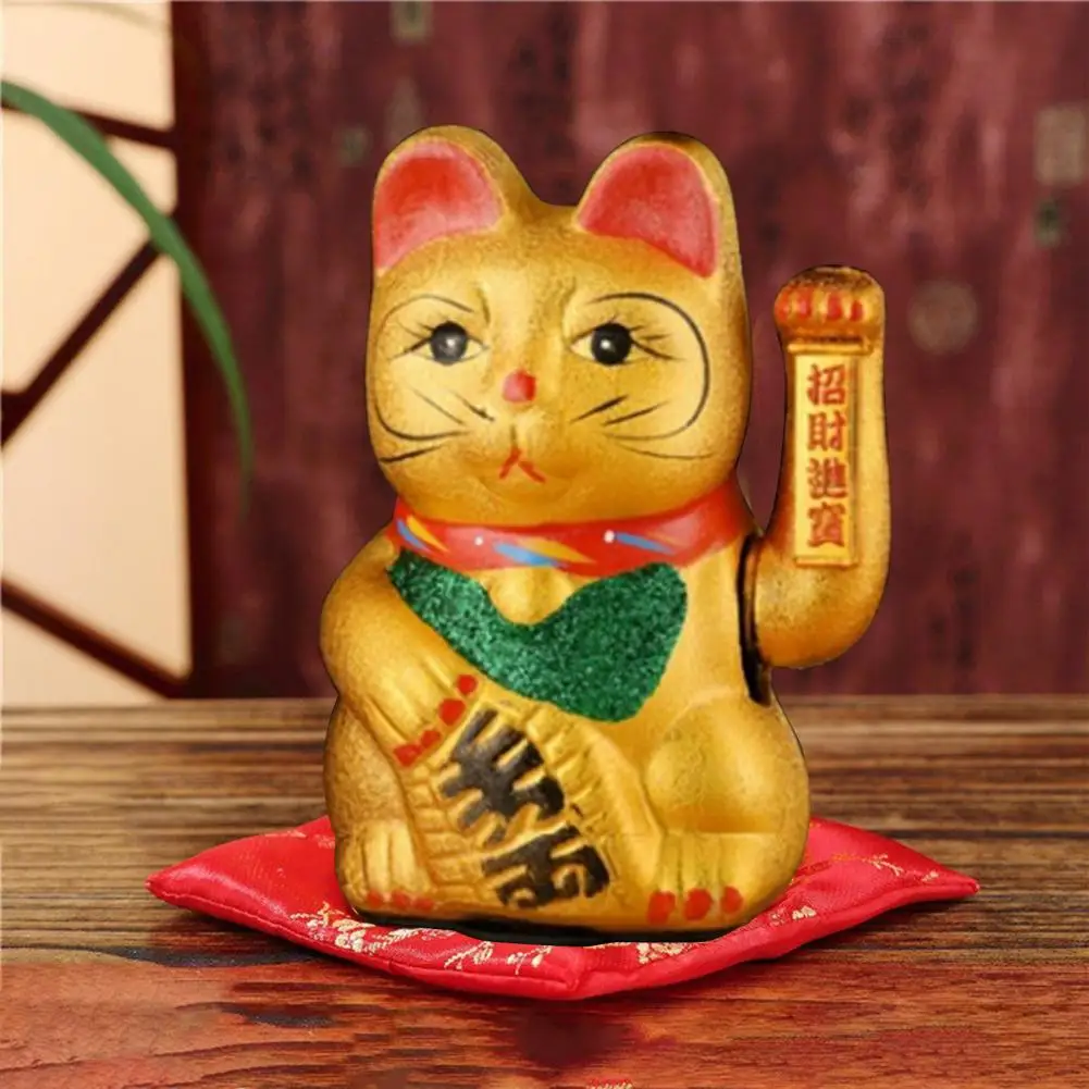 7 Inches Lucky with Blessing Words Shaking Hands Design Ceramic Chinese Style Lucky Cat Sculpture Opening Ceremonys Gift