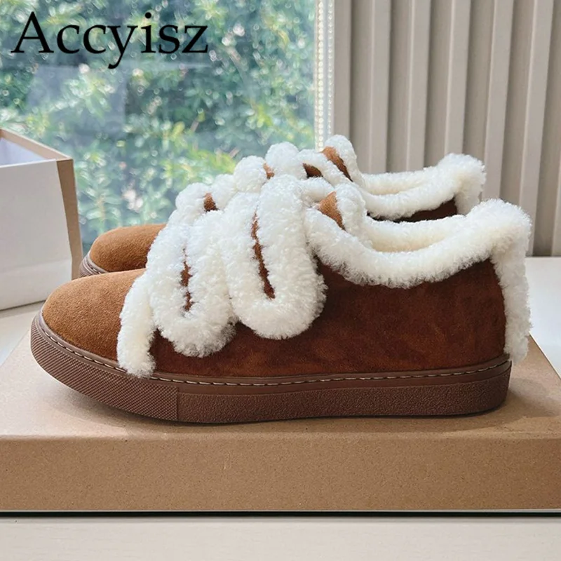 

Thick Sole Wool Lining Casual Shoes Women Round Toe Suede Buckle Strap Flat Shoes Autumn Winter Warm Outdoor Retro Lazy Loafers