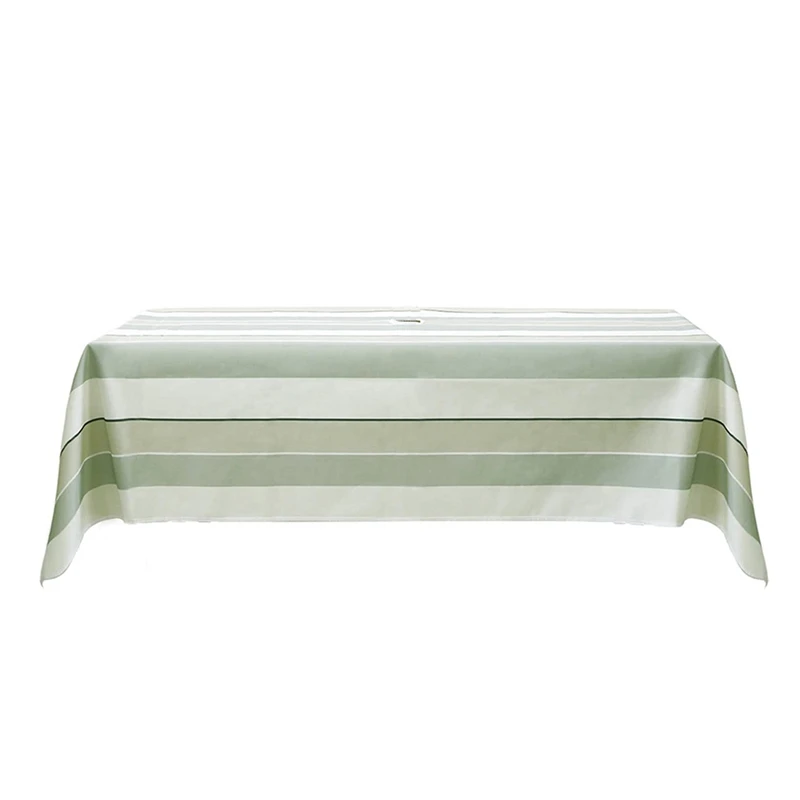 

Outdoor Tablecloth With Umbrella Hole And Zipper Rectangle,Waterproof Stripe Table Cover For Patio Garden Tabletop Decor