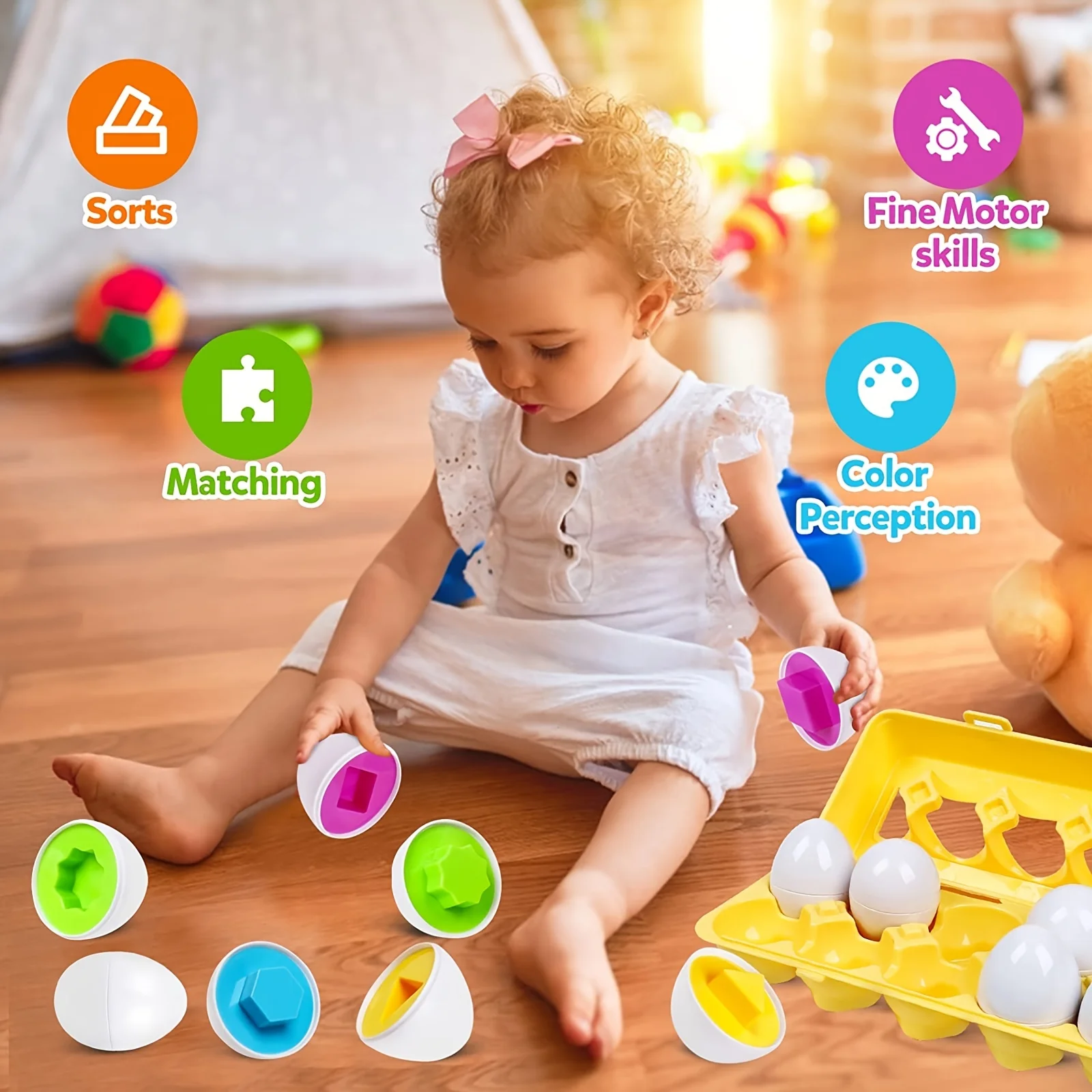 1Set Montessori Baby Eggs Educational Toys, Color and Shape Recognition Early Learning Toys, Infant Perfect Christmas Gifts