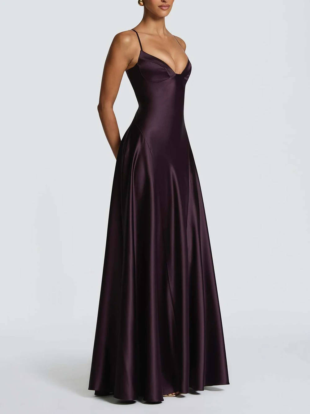 Modphy Elegant Satin Bustier Maxi Dress Women Spaghetti Strap V Neck A-line Dresses Summer Lady Evening Formal Vestidos New 2026