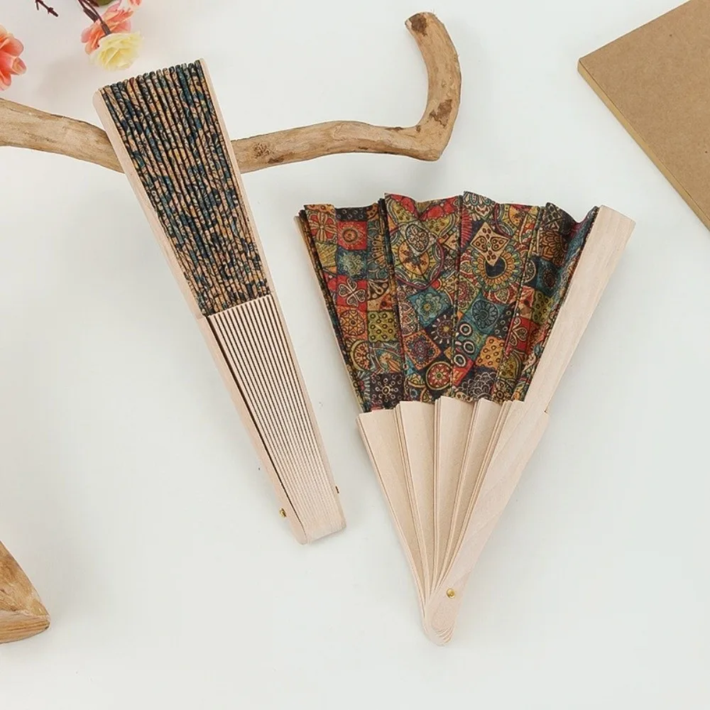 Vintage Bohemian Style Cork Folding Fan Graft Gift Home Decor Hand Held Fan Props Hand Folding Fan
