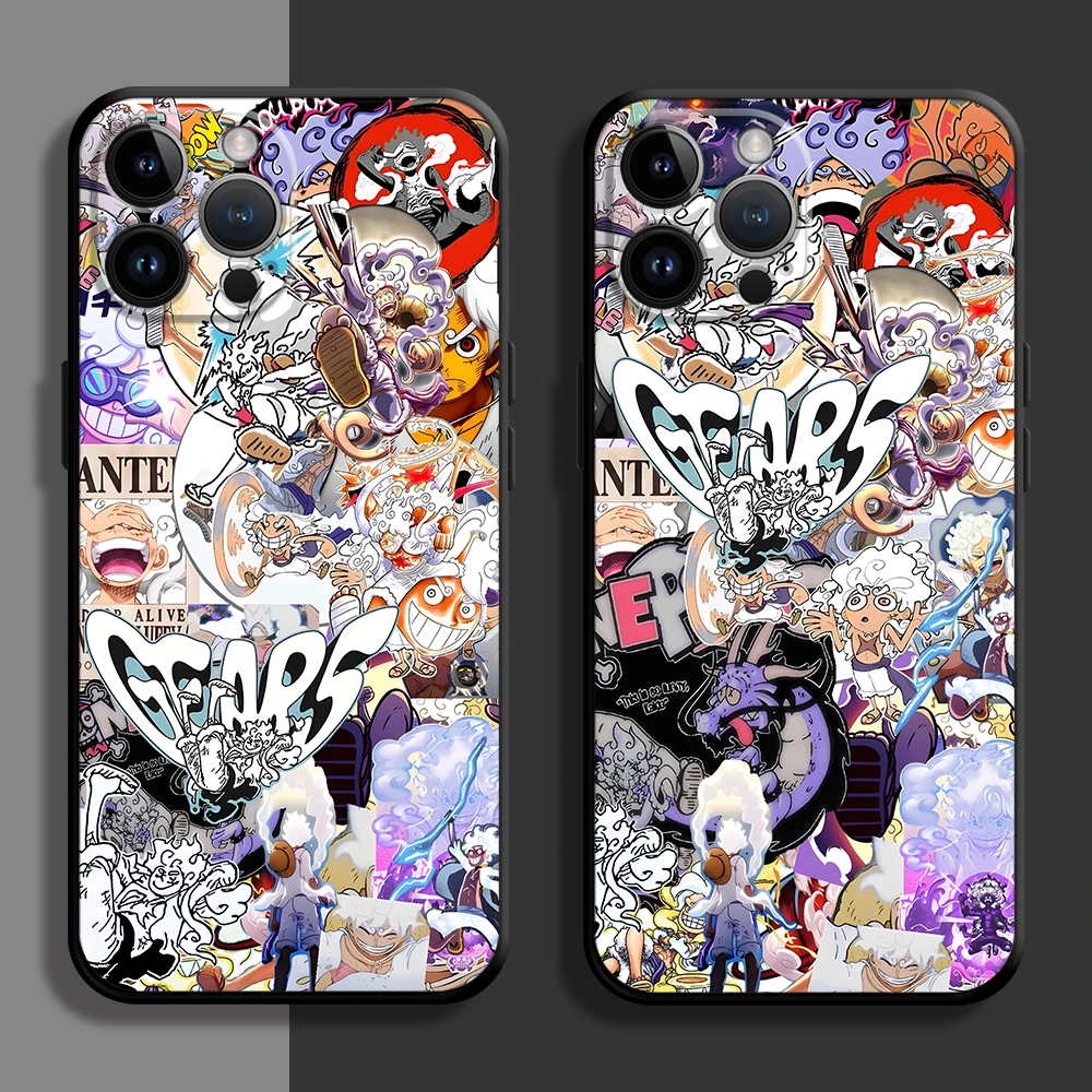 Coque Luffy une pièce Super Gear 5, étui souple noir pour iPhone 7 8 XR 17Air 15 16 14 Plus XS Max 13 12 11 17 Pro