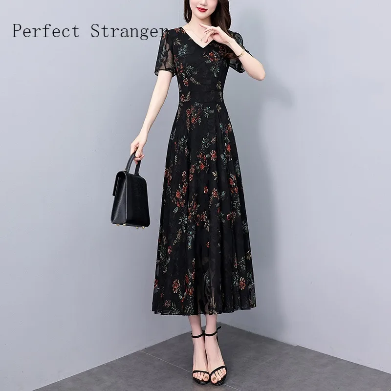 Summer Vintage Black Bodycon Party Midi Dresses Women Elegant Chic Prom Dress 2024 Casual Chiffon Evening Maxi Long Vestidos