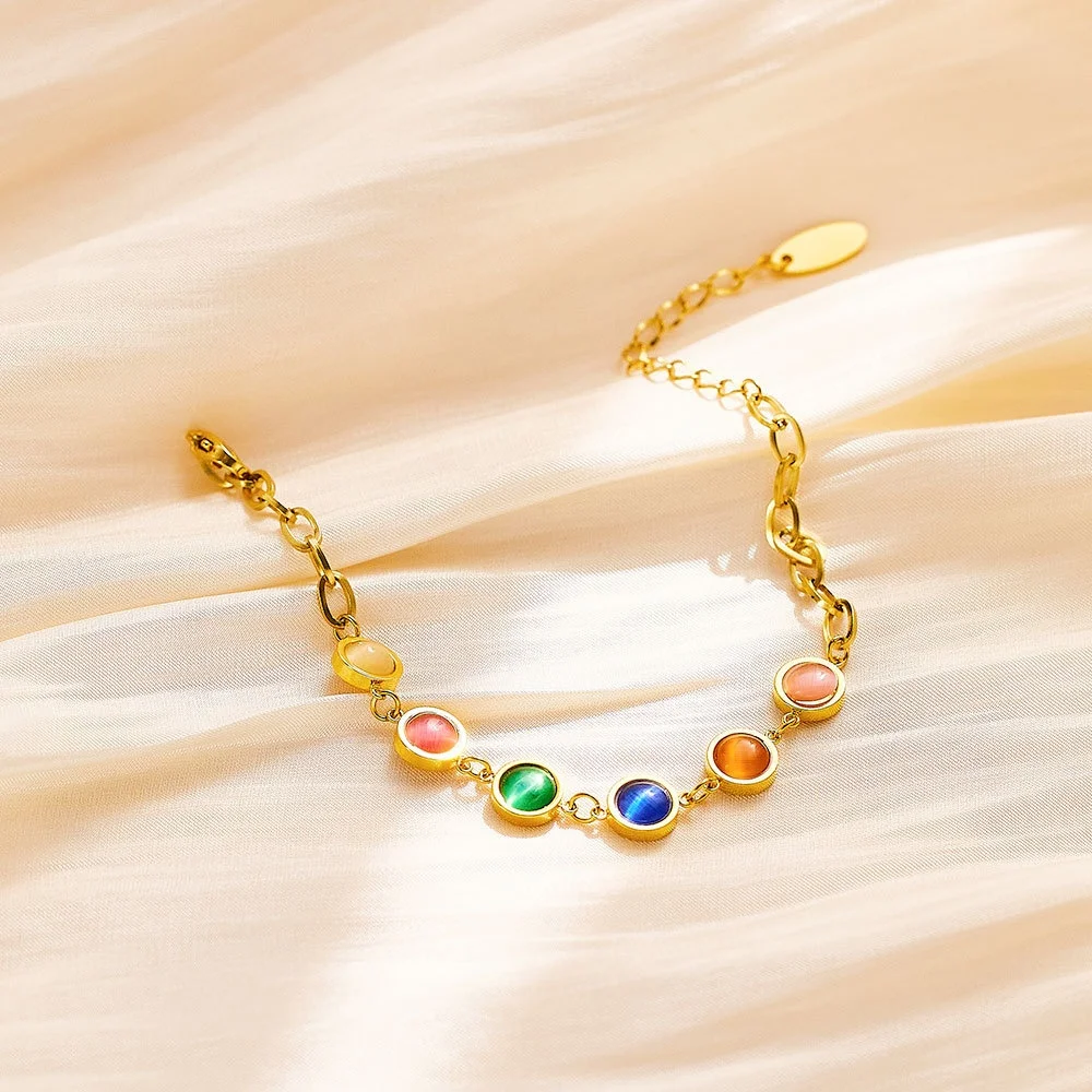 5 قطعة Ins شعبية الجراحية الصلب لون الحلوى الأحجار الكريمة سلسلة أساور بالجملة غير يتلاشى قوس قزح الكفة الإسورة مجوهرات الذاكرة المخصصة #3
