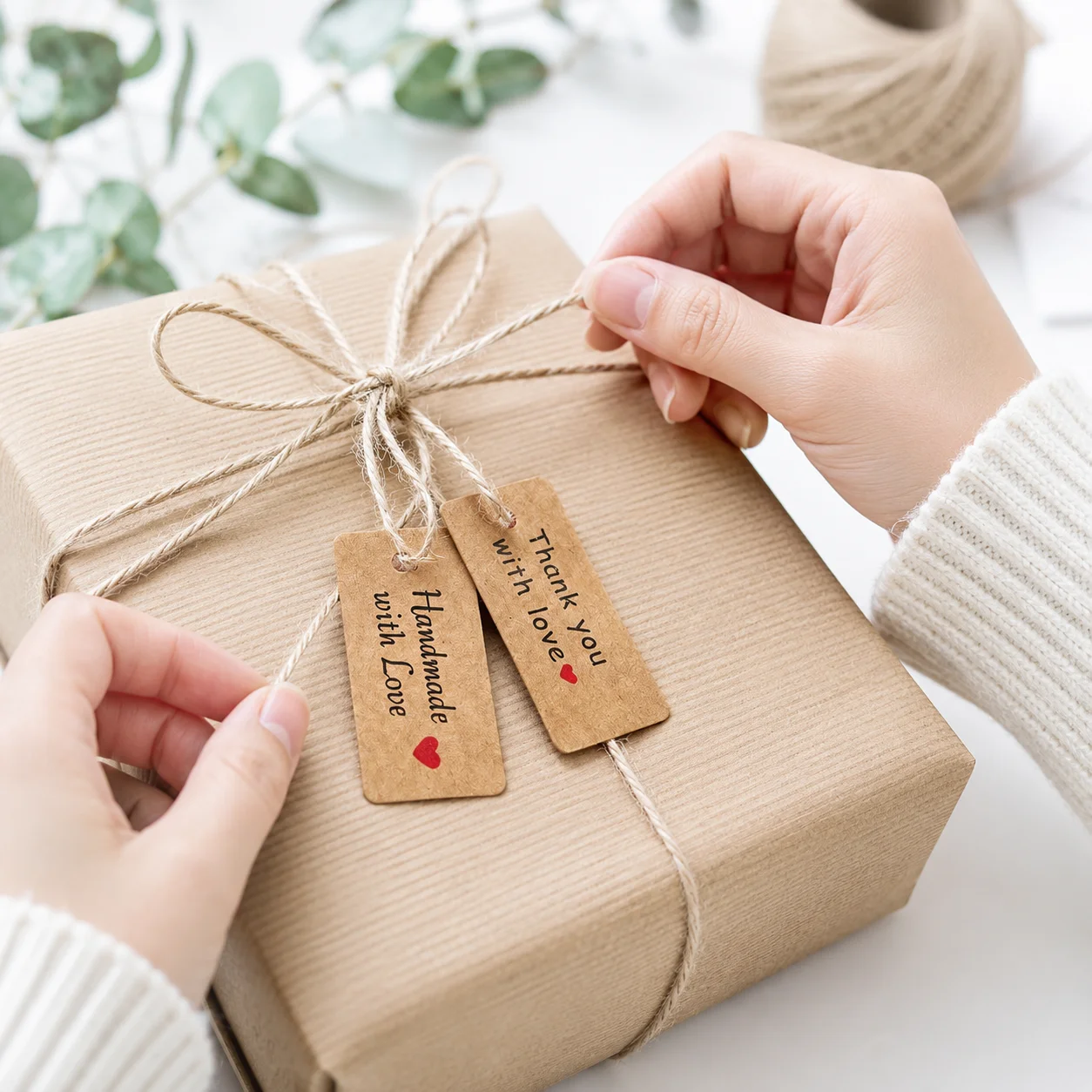 100 Stück Kraftpapier-Etiketten für Handarbeiten und Dankeschön-Geschenke mit Juteseil, geeignet für Party-Souvenirs und Schmuckverpackungen – Detail 5