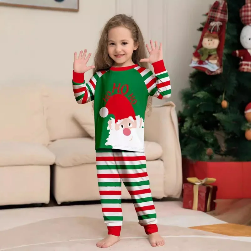 Pijamas navideños con estampado de Papá Noel, ropa de dormir a rayas para padre, madre y bebé, Tops y pantalones, trajes a juego para la familia