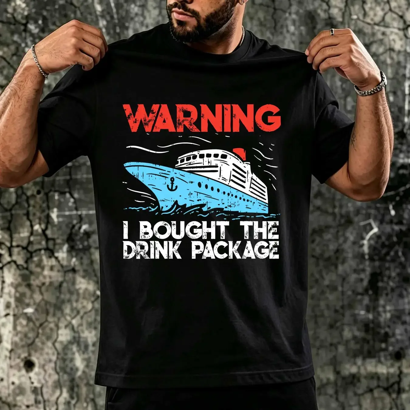 washed T Shirt Warning I Bought The Drink Package Funny Cruise vintage Washed Stretched Versatile fashion Comfortable homme