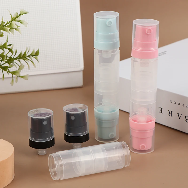 5ml + 5ml dupla cabeça imprensa a vácuo tipo spray/loção garrafa recarregável maquiagem cosméticos creme gel hidratantes recipiente líquido