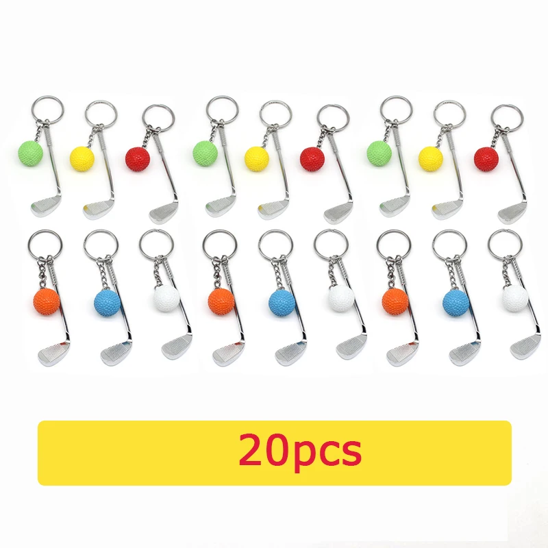 

20Pcs Keychain Mini Golf Racket Ball Pendant Keyring Key Ring Creative Metal Pendant Tennis Key Chain Sports Clubs Gift