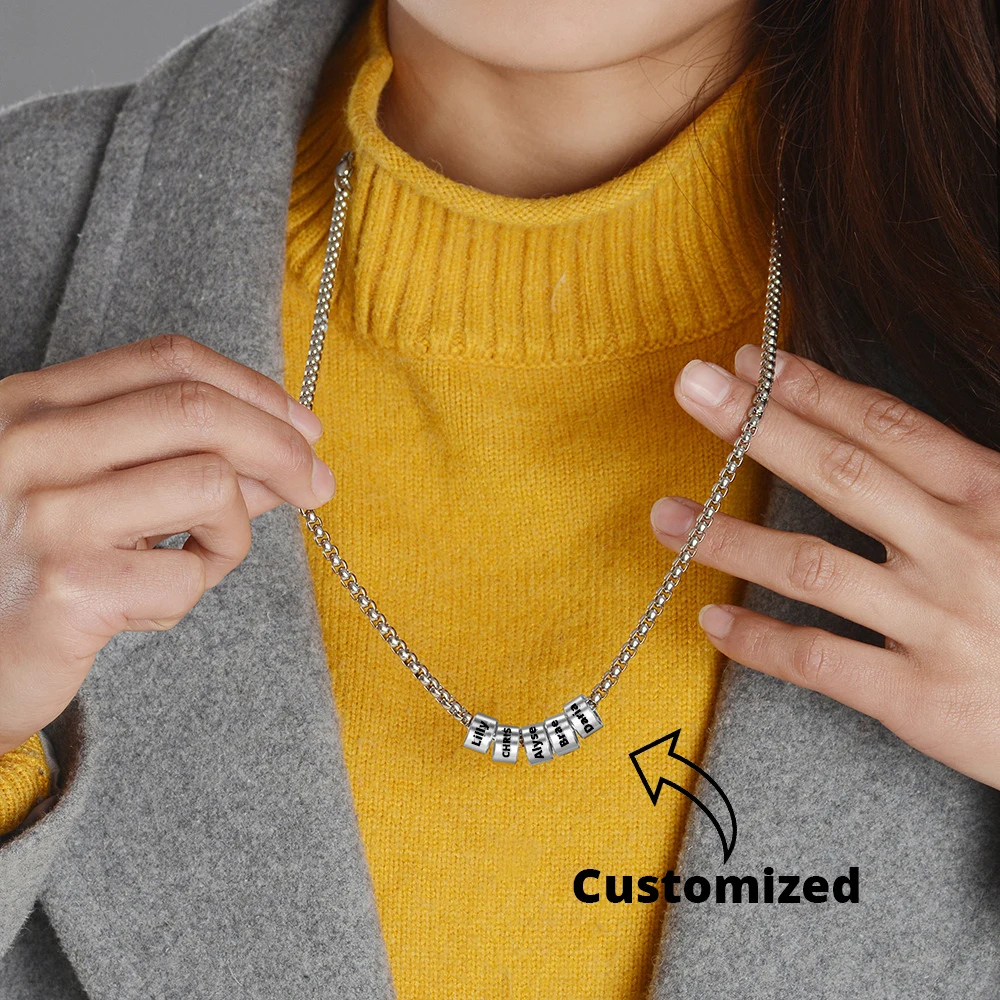 

Customized Engraved Name Charm Necklace Gold Silver Color Personalized Stain Steel Bead Symbol Necklaces for Couple Family Gifts