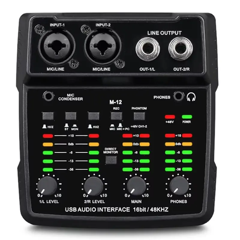 [NEW A09R!】 M-12 2 Channels Audio Interface Mixing Console Multi-Track Output For PC,USB Sound Card For Recording Studio Plug&Pl
