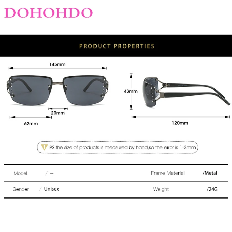 DOHOHDO Rimless Y2k Sunglasses For Women Men Trendy Shield Wrap Around Rectangle Sun Glasses Fashion New Diamond Studded Glasses