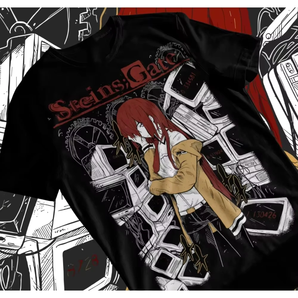 Steins;Gate Okabe Kurisu Mayuri Daru Anime T-shirt Vintage Washed Graphic Harajuku Streetwear Unisex Cotton Short Sleeve Crew
