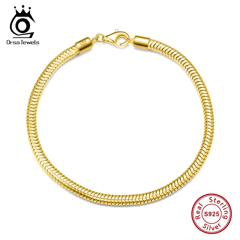 

ORSA JEWELS 100% 925 Sterling Silver Italian Snake Chain Bracelet for Women Men Handmade 3mm Snake Chain Fashion Jewelry SB100