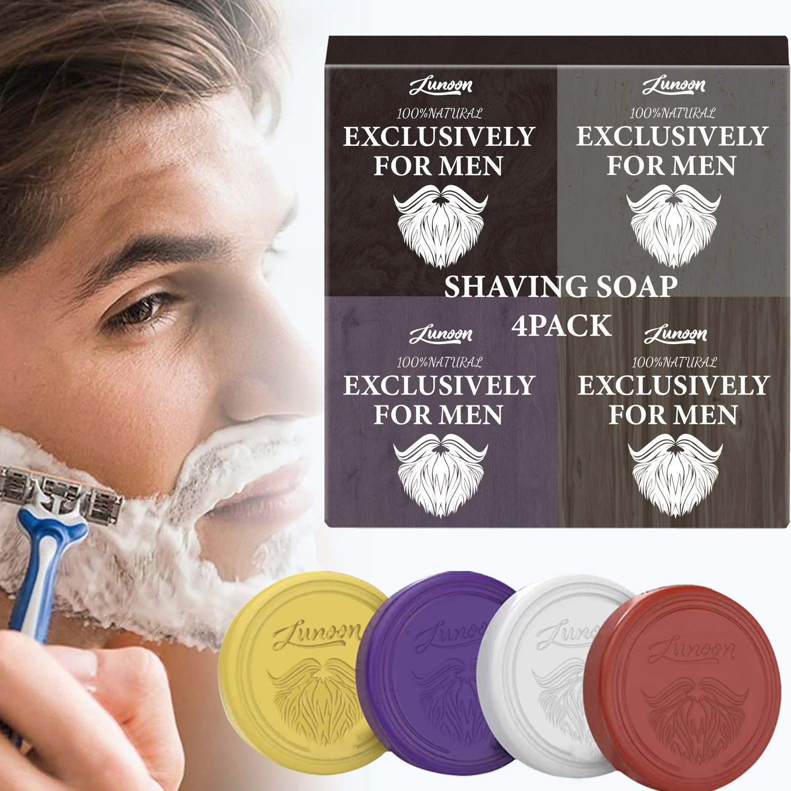

4pcs/set Men Shaving Soap Sandalwood Rich Foaming Gentle Deep Clean Softening Gentle Refreshing Handmade Beard Care Soap 80g*4