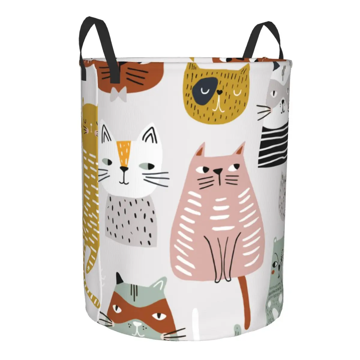 Dirty Laundry Basket Hand Drawn Cats Folding Clothing Storage Bucket