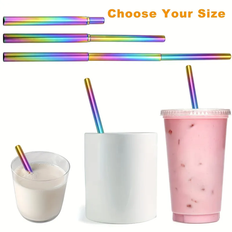 Reusable Stainless Steel Straws with Aluminum Keychain Case Cleaning Brush Collapsible Telescopic Portable Drinking