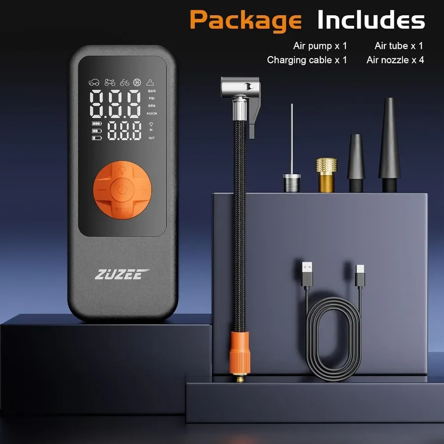 منفاخ إطارات محمول مع نفخ أسرع 4X وبطارية عالية السعة مقياس الضغط الرقمي LED ضوء 150 رطل لكل بوصة مربعة مضخة هواء لـ C