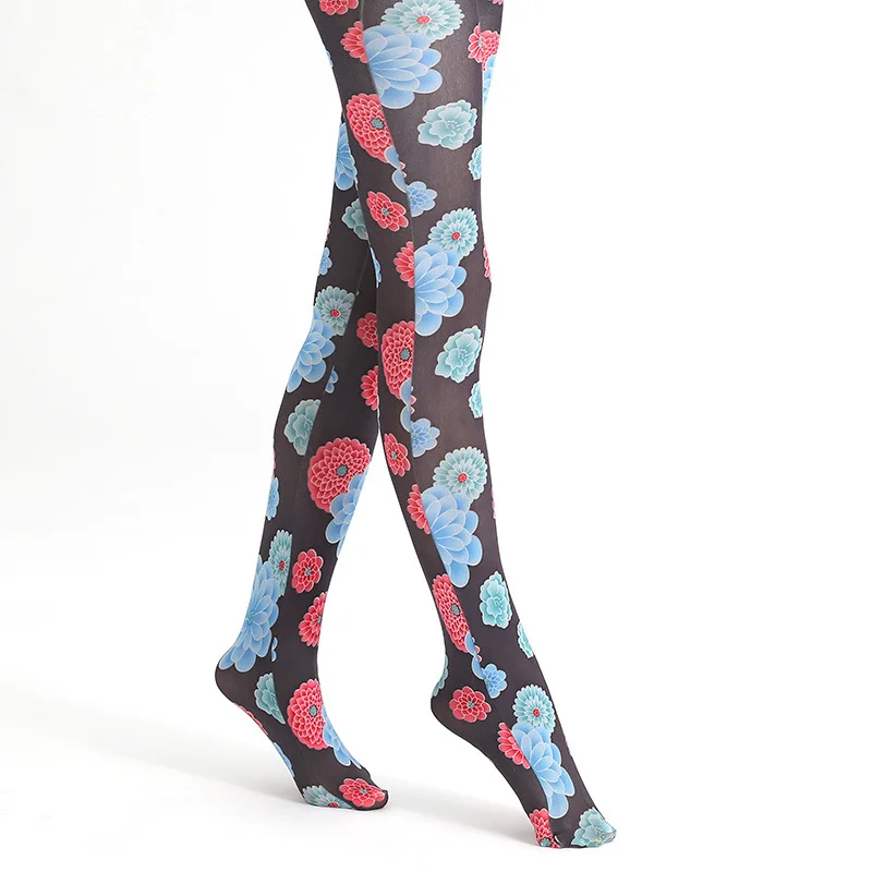 Spring and summer thin print pantyhose Joker flower Butterfly print stockings women socks snag-proof multi-styles.