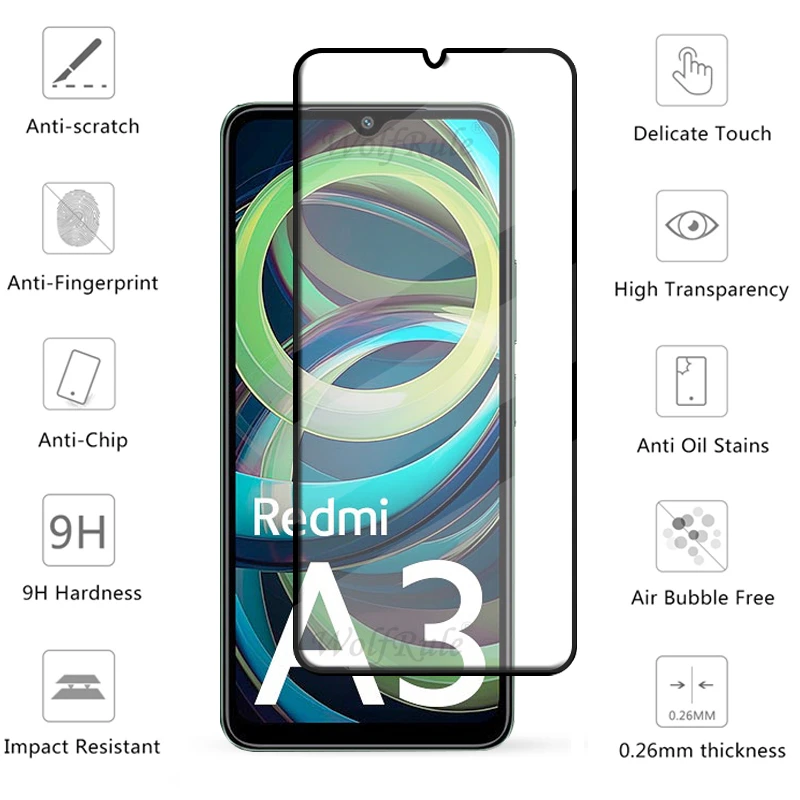 Protetor de tela para xiaomi redmi a3, película de vidro temperado, cola completa, hd, 9h, 2 a 4 peças