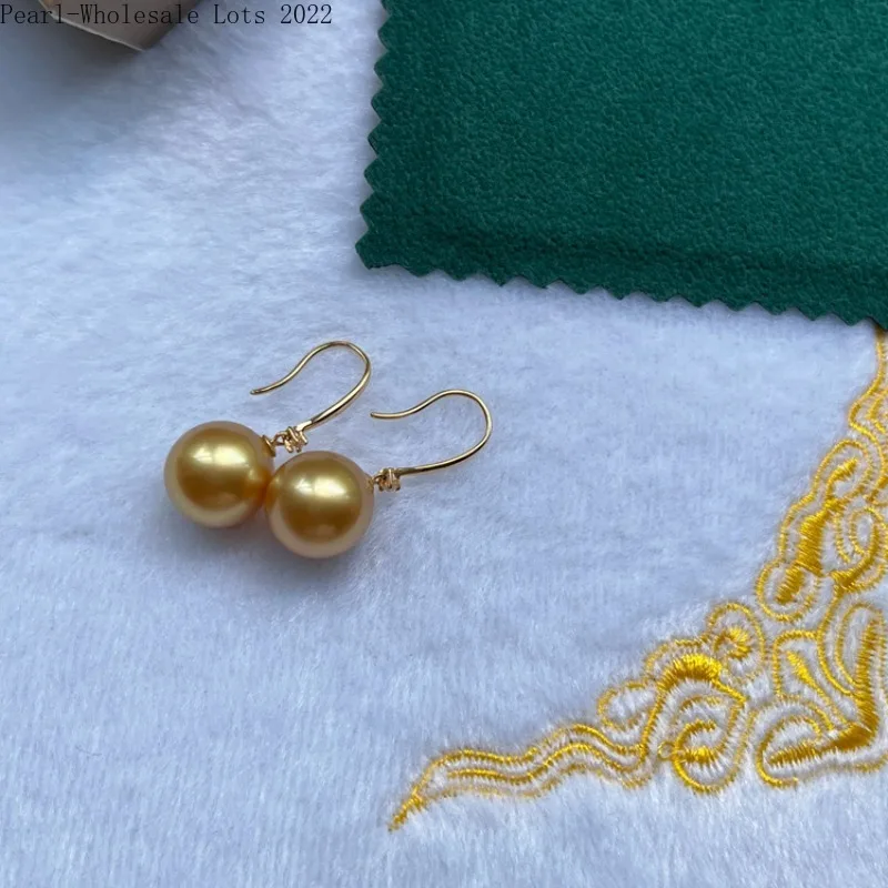 Charming Gold 8-9mm Cultured Round Pearl Earrings for Women, 925 Sterling Silver Drop Dangle Hook Earring