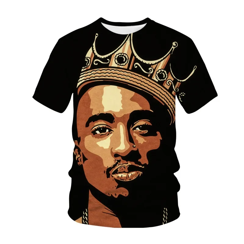 Popular Rap Singer Crown Tupac 2PAC Printed T-shirts 3D Men Women Casual Hip Hop Camisetas Fashion Cool Round Neck Tees Y2k Top