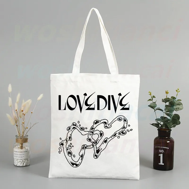 IVE Shopper-Bolso de mano con estampado Kawaii para mujer, bolsa de compras Harajuku de lona, bolso de mano para chica, bolso de hombro para mujer