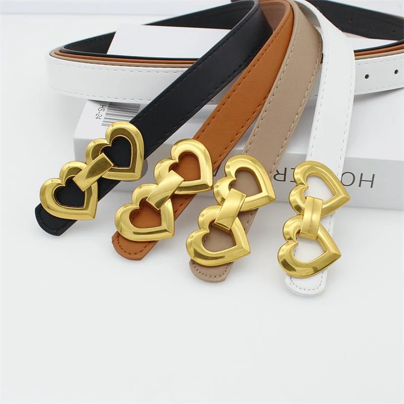 Women Fashion Double Love Buckle Belts Simple Versatile Belt Jeans Decoration Belt Student's Casual Belt Trendy Accessories Gift